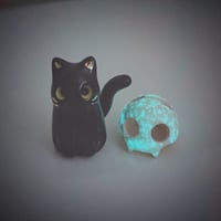 Image 7 of Glow in dark black kitty with skull mask ceramic figurine