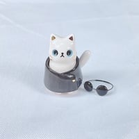 Image 4 of White kitty cat with Gojo outfit ceramic figurine