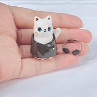 Image 6 of White kitty cat with Gojo outfit ceramic figurine