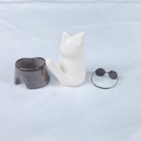 Image 7 of White kitty cat with Gojo outfit ceramic figurine