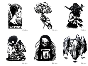 Folk Horror Alphabet linocut prints