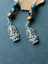 Image 2 of Ganesha Earrings with Moss Agate, Smoky Quartz & Tigers Eye