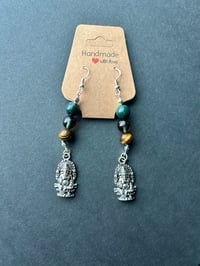 Image 1 of Ganesha Earrings with Moss Agate, Smoky Quartz & Tigers Eye