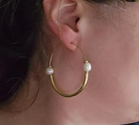 Image 5 of Pearl and Brass Threaded Hoops