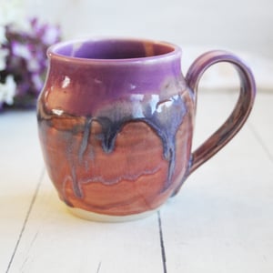 Image of Pink and Purple Pottery Mug in Muted Glazes, 16 oz. Coffee Cup, Made in USA