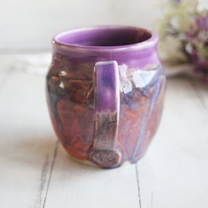 Image of Pink and Purple Pottery Mug in Muted Glazes, 16 oz. Coffee Cup, Made in USA