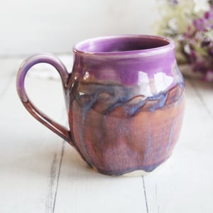 Image of Pink and Purple Pottery Mug in Muted Glazes, 16 oz. Coffee Cup, Made in USA