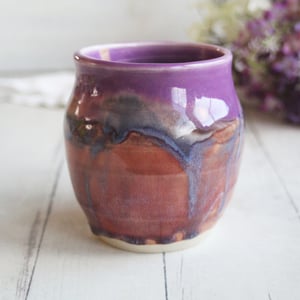 Image of Pink and Purple Pottery Mug in Muted Glazes, 16 oz. Coffee Cup, Made in USA