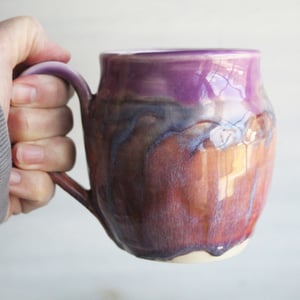 Image of Pink and Purple Pottery Mug in Muted Glazes, 16 oz. Coffee Cup, Made in USA