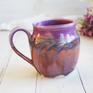 Image of Pink and Purple Pottery Mug in Muted Glazes, 16 oz. Coffee Cup, Made in USA