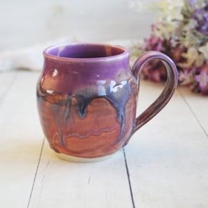 Image of Pink and Purple Pottery Mug in Muted Glazes, 16 oz. Coffee Cup, Made in USA