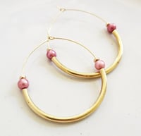 Image 4 of Pearl and Brass Threaded Hoops