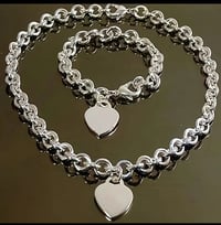 Silver Heart Necklace & Bracelet Set
