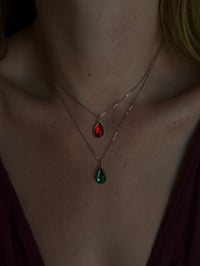 Image 1 of Waterdrop Angel Tear Necklace (Choose Metal) (Red or Green)