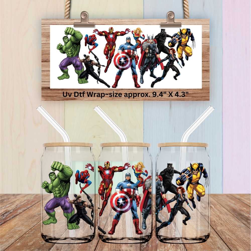 Image of Choice of 4 Super Hero Uv Dtf Double Sided Wraps Deadpool Wolverine Super Heroes Dad