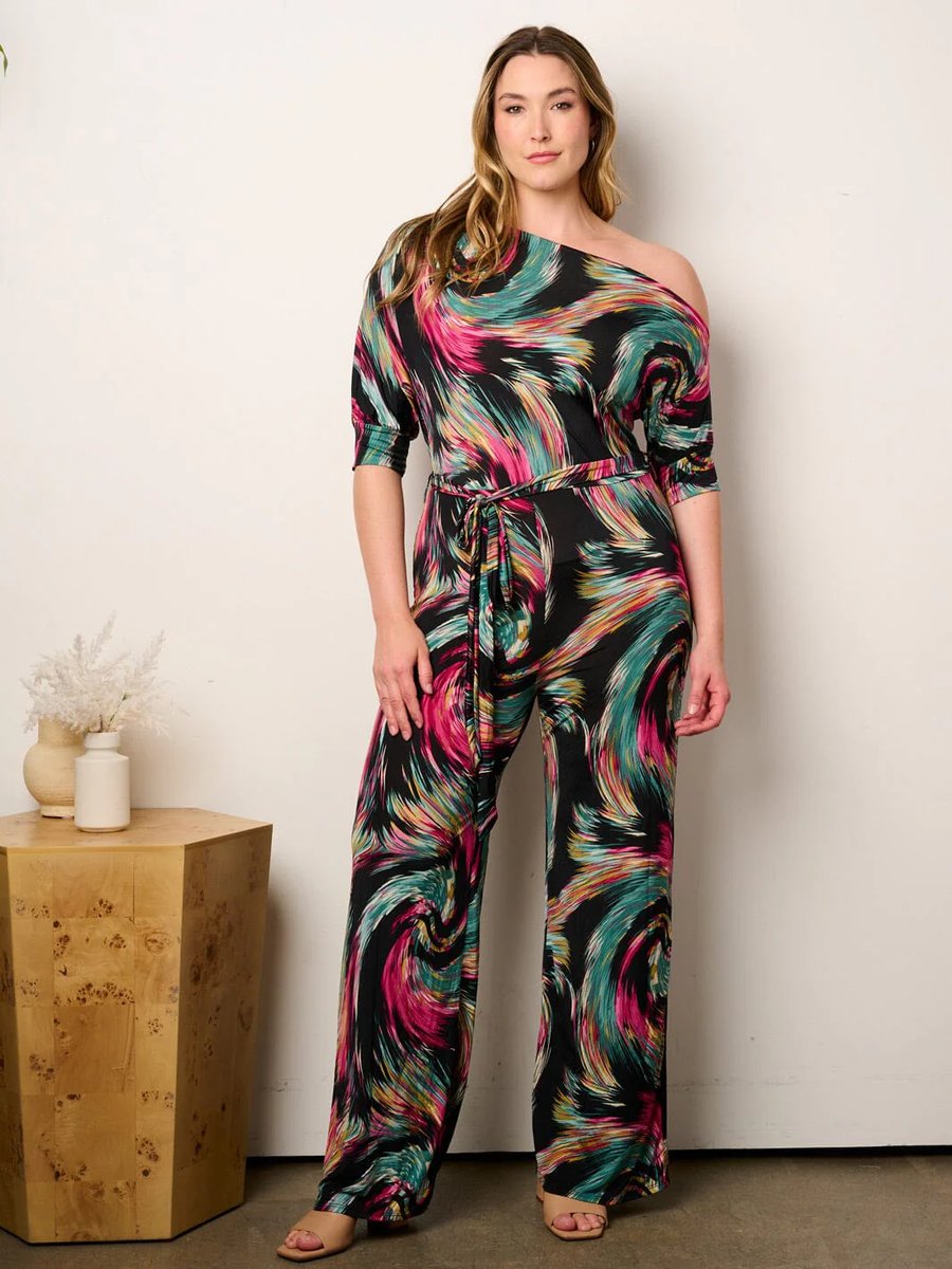 Image of 3PACK PLUS SIZE RUST, BLACK, OLIVE MIX  COLORED JUMPSUIT W/BELT..