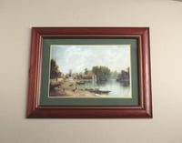 Image 1 of Twickenham by William Howard (b 1800) Vintage Art Print of River Thames Landscape in Wooden Frame 