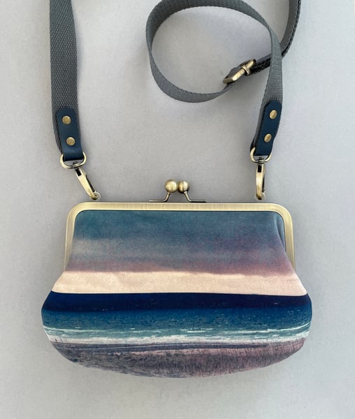 Image of Seascape, velvet shoulder bag with shoulder strap