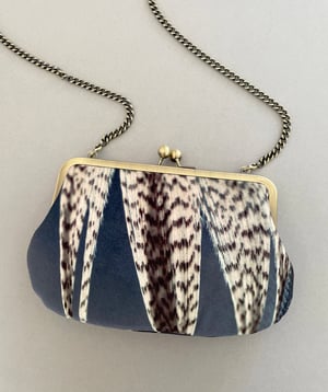 Image of Feather stripe, velvet shoulder bag with shoulder strap