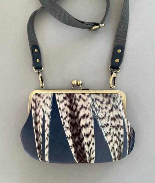 Image of Feather stripe, velvet shoulder bag with shoulder strap