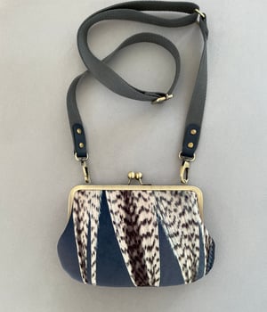 Image of Feather stripe, velvet shoulder bag with shoulder strap