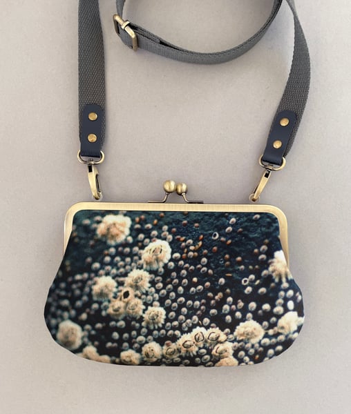 Image of Barnacles, velvet kisslock shoulder bag with shoulder strap