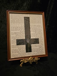 Image 5 of " 2 way Crucifix" 1800's bible page with preserved spider web - 5