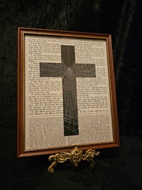 Image 1 of " 2 way Crucifix" 1800's bible page with preserved spider web - 5