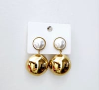 Image 4 of Pearl Gold Ball Earrings | Steel 14k Gold