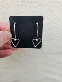 Image 4 of Wire Heart Hook Earrings - Sterling Silver 