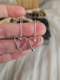 Image 9 of Wire Heart Hook Earrings - Sterling Silver 