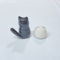 Image 5 of Glow in dark black kitty with skull mask ceramic figurine white gold version