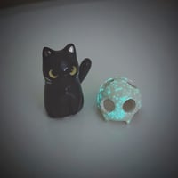 Image 6 of Glow in dark black kitty with skull mask ceramic figurine white gold version