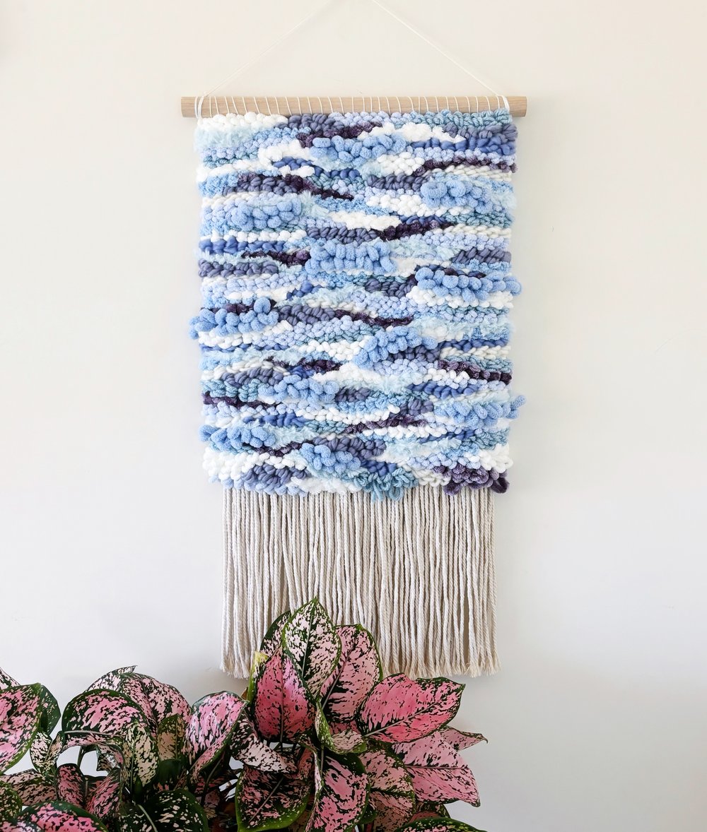 Image of Woven Wall Hanging - Abstract, Textured, Blue (large)