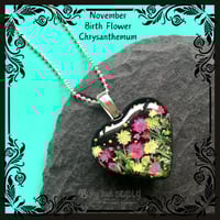 Image 5 of Chrysanthemum November Birth Flower Heart Pendant