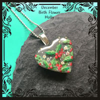 Image 5 of Holly December Birth Flower Heart Pendant