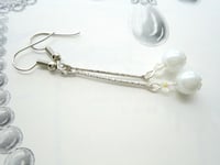 Image 7 of Contemporary Glass Crystal & Pearl Earrings with Slim Silver Etched Bar 