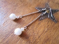 Image 4 of Contemporary Glass Crystal & Pearl Earrings with Slim Silver Etched Bar 
