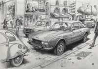 Image 1 of "Peugeot 504 coupé dans une rue parisienne en 1984"