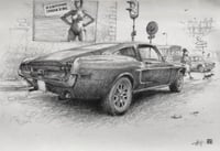 Image 1 of "Ford Mustang 1970 dans rue parisienne en 1981"