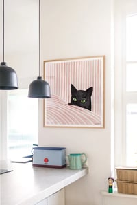 Image 2 of Black cat in sheets | Fine Art Giclée Print 