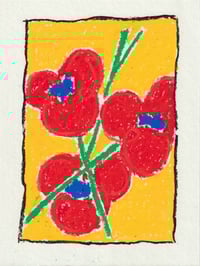 Red and blue flowers - Oil pastel