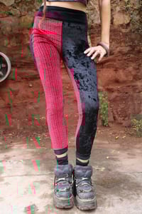 Image 2 of BIKOLOR LEGGINGS | STRIPPED BORDEAUX + BLACK VELVET VERSION