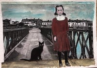 Little originals mixed media painting girl on wharf Scottish inspired