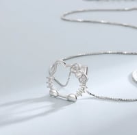 Image 1 of 925 Sterling Silver Necklace hello Kitty Cat Hollow Necklace Women/ Girl