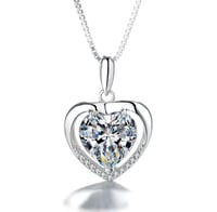 Image 1 of 2. Women charm necklace jewelry 925 sterling silver pave blue CZ zircon Love Heart pendant 