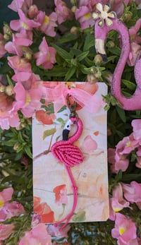 Image 1 of Macrame Pink Flamingo Key Fob