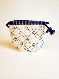 Image 1 of Kinchaku Drawstring Bag with Sashiko Hand Embroidery