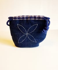 Image 3 of Kinchaku Drawstring Bag with Sashiko Hand Embroidery