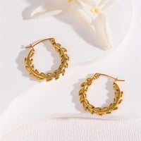 Image 2 of 18K Gold Plated Stainless Steel Leaf Hoop Earrings